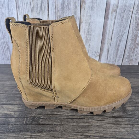 SOREL Joan of Arctic Wedge II Chelsea WP Boots Camel Brown Leather Women's Sz 10 - Picture 3 of 9
